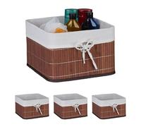 Relaxdays Juego de 4 cestas de almacenamiento, bambú, plástico, 20 x 31 x 31 cm, agujero para la cesta, color marrón y blanco