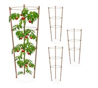 Relaxdays Set 4 Jaulas Tomates, Hierro y Plástico, Tutores Flores, Soporte Planta Trepadoras 3 Anillos, 45cm, Marrón