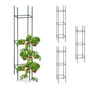 Relaxdays Set 4 Jaulas Tomates, Soporte Plantas Trepadoras, Tutor Tomateras, 150 x 32 x 32 cm, Acero y Plástico, Verde