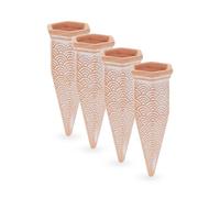 Relaxdays 4 Picos Riego Escamas, Cono Regador Planta, Maceta, Boquilla Autorriego para Botellas 1,5l, Arcilla, Terracota