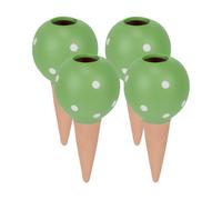 Relaxdays 4 Picos Riego con Abertura Botella 1,5 l, Conos Arcilla Regar Plantas Interior y Balcón, Verde y Terracota