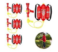 Relaxdays Set 4 Pistolas Agua con Mochila Apagar Incendios 2,5 L, Extintor Bombero, Jugete Niños 30 x 20 x 8 cm, Rojo y Amarillo