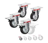 Relaxdays Set 4 Ruedas Cargas Pesadas, Giratorias 360°, Rodamiento Bolas, 2 Rueditas con Freno, máx. 200kg, 75mm, Negro