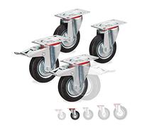 Relaxdays Set 4 Ruedas Cargas Pesadas, Giratorias 360°, Rodamiento Bolas, 2 Rueditas con Freno, máx. 280kg, 100mm, Negro