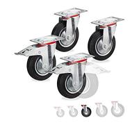 Relaxdays Set 4 Ruedas Cargas Pesadas, Giratorias 360°, Rodamiento Bolas, 2 Rueditas con Freno, máx. 320kg, 125mm, Negro