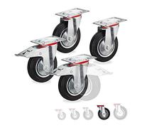 Relaxdays Set 4 Ruedas Cargas Pesadas, Giratorias 360°, Rodamiento Bolas, 2 Rueditas con Freno, máx. 400kg, 160mm, Negro