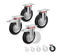 Relaxdays Set 4 Ruedas Cargas Pesadas, Giratorias 360°, Rodamiento Bolas, 2 Rueditas con Freno, máx. 800kg, 200mm, Negro