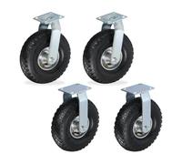 Relaxdays Set 4 ruedas fijas y giratorias 3.00-4 negro,plata