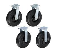 Relaxdays Set 4 ruedas fijas y giratorias 3.00-4 negro,plata