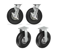 Relaxdays Set 4 Ruedas giratorias neumáticas 3.00-4, Cargas Pesadas, Placa para atornillar, hasta 480 kg, Negro/Plateado