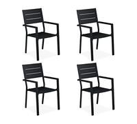 Relaxdays Set 4 Sillas Jardín, 90 x 53,5 x 59 cm, Silla Balcón con Reposabrazos, Metal, Muebles Terraza Modernos, Negro