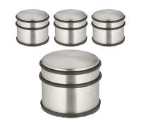 Relaxdays Tope Puerta Acero Inoxidable, Set 4, 7,5 x 9 cm, Alto y Pesado, Antideslizante, Sujetapuertas, Plateado/Negro