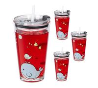 Relaxdays Set 4 vasos infantiles diseño ballena rosa,transparente,turquesa