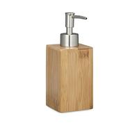 Relaxdays Set 5 Dispensadores Jabón Bambú Veteado, Dosificador Manual 240 ml, Gel Baño, Loción, Crema, 18x6,5x8 cm, Natural