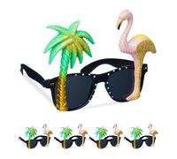 Relaxdays Set 5 gafas de fiesta palmera y flamenco verde,rosa,negro