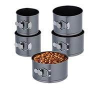 Relaxdays Set 5 Moldes Bizcocho, 12/14/16/18/20 cm Ø, Acero al Carbono, Bizcocheras Antiadherentes, Redondos, Antracita