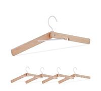 Relaxdays Set 5 Perchas Ropa Plegables, Colgadores Camisas, Madera, No Deforman Cuello, 44 cm, Estables Natural/Blanco