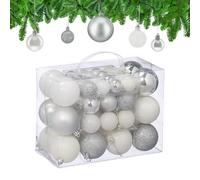 Relaxdays Set 50 Bolas Árbol Navidad, Decoración Navideña, Mate, Brillante y con Purpurina ∅ 3, 4 y 6 cm, Plata/Blanco