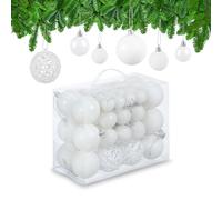 Relaxdays Set 50 Bolas Navidad, Decoración Navideña Mate, Brillante, Reluciente, Adorno Árbol, 3 Tamaños, Blanco