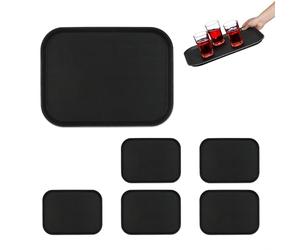 Relaxdays Set 6 Bandejas Bar, Superficie Antideslizante, Plato Rectangular Servir, Bebidas, Gastronomía, 41x30 cm, Negro