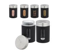 Relaxdays Set 6 Botes Especias XL, Tarros Cristal 290ml, Espolvoreadores 3 Intensidades, Tapa Acero, Negro