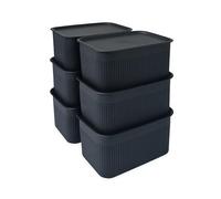 Relaxdays Set 6 Cajas organizadoras con Tapa, 5 L, H x W x D: 13×26,5×19 cm, apilables de plástico, Negro