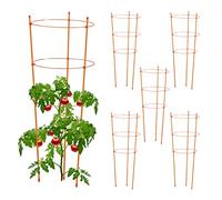 Relaxdays Set 6 Jaulas Tomates, Metal y Plástico, Tutores Tomateras, 76 cm Alto, 3 Anillos, Soporte Trepadoras, Naranja