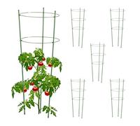 Relaxdays Set 6 Jaulas Tomates, Metal y Plástico, Varillas Tomateras, 76cm, 3 Anillos, Soporte Plantas Trepadoras, Verde, Hierro