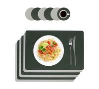 Relaxdays Set 6 manteles individuales + posavasos verde oscuro,gris