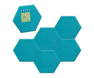 Relaxdays Set 6 Tableros de Fieltro Hexagonales, Fieltrogramas, Pizarras Anuncios, 26x30x0,9 cm, Incl. Chinchetas, Azul