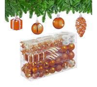 Relaxdays Set 72 Bolas Árbol Navidad, Bolitas Navideñas Brillantes, con Purpurina y Mate, Botas, Corazón, Naranja
