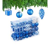 Relaxdays Set 72 Bolas Árbol Navidad, Bolitas Navideñas Brillantes, con Purpurina y Mate, Botas, Corazón, Piñas, Azul, 3 tamaños