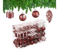 Relaxdays Set 72 Bolas Árbol Navidad, Bolitas Navideñas Brillantes, con Purpurina y Mate, Botas, Corazón, Marrón