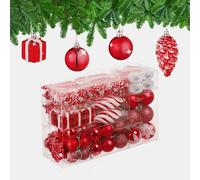 Relaxdays Set 72 Bolas Árbol Navidad, Bolitas Navideñas Brillantes, con Purpurina y Mate, Botas, Corazón, Piñas, Rojo, 3 tamaños