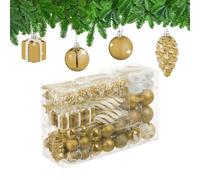 Relaxdays Set 72 Bolas Árbol Navidad, Bolitas Navideñas Brillantes, con Purpurina y Mate, Botas, Corazón, Piñas, Dorado, 3 tamaños