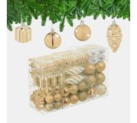 Relaxdays Set 72 Bolas Árbol Navidad, Bolitas Navideñas Brillantes, con Purpurina y Mate, Botas, Corazón, Champán