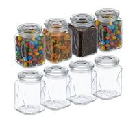 Relaxdays Botes Cristal con Tapa, Set de 8, Vidrio, 750 ml, Recipientes Cuadrados, Tarros Herméticos, Transparente