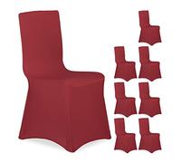 Relaxdays Set 8 Fundas Sillas, Forros Elásticos Asientos, sin Reposabrazos, Decorativos, Bodas, Eventos, Rojo