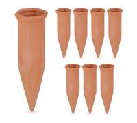 Relaxdays 8 Picos Riego Plantas, Cono Regador, Autorriego con Botellas 1,5L, Arcilla, Macetas y Jardineras, Terracota, Cerámica, 17 x 5,5 x 5 cm