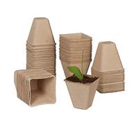 Relaxdays Set 80 Semilleros, Biodegradables, Macetas Semillas Cuadradas, Planteros Papel, 8x8x8cm, Germinadores, Natural