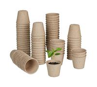 Relaxdays Set 80 Semilleros, Biodegradables, Macetas Semillas Redondas, Planteros Celulosa, 5x6cm, Germinadores, Natural