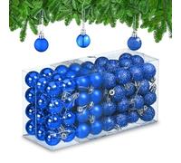 Relaxdays Set 96 Bolas Árbol Navidad, Bolitas Navideñas Brillantes, con Purpurina y Mate, Adornos de Plástico, Azul, 12 x 23,5 x 9 cm