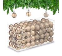 Relaxdays Set 96 Bolas Árbol Navidad, Bolitas Navideñas Brillantes, con Purpurina y Mate, de Plástico, Champán, 4 x 3 x 3 cm
