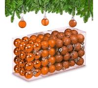 Relaxdays Set 96 Bolas Árbol Navidad, Bolitas Navideñas Brillantes, con Purpurina y Mate, de Plástico, Naranja