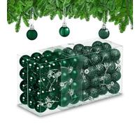 Relaxdays Set 96 Bolas Árbol Navidad, Bolitas Navideñas Brillantes, con Purpurina y Mate, de Plástico, Verde Oscuro, 4 x 3 x 3 cm