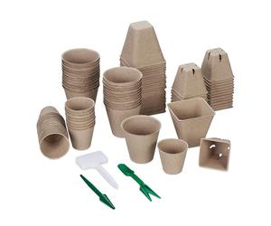 Relaxdays Set 96 Semilleros, Incluye Herramientas, Biodegradables, Macetas de Cultivo, Diferentes Tamaños, Marrón