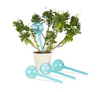 Relaxdays 0 Set Autorriego para Macetas, 4 Unidades, Riego Dosificado de Plantas 2 Semanas, Plástico, Azul Claro
