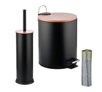 Relaxdays Set baño 2 pzas c/papelera y cepillo WC marrón claro,negro