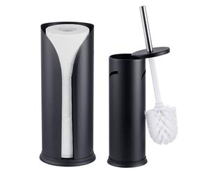 Relaxdays Set baño: portarrollos y escobilla WC negro,plata