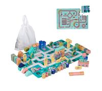 Relaxdays Set bloques de madera para niños ciudad azul,fucsia,gris